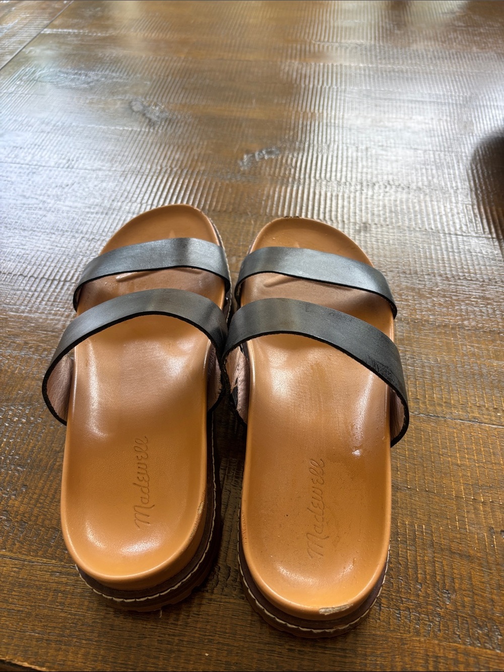 Madewell Women’s Casual Double-Strap Slide Sandals - Black/Tan size 8 - Picture 3 of 5